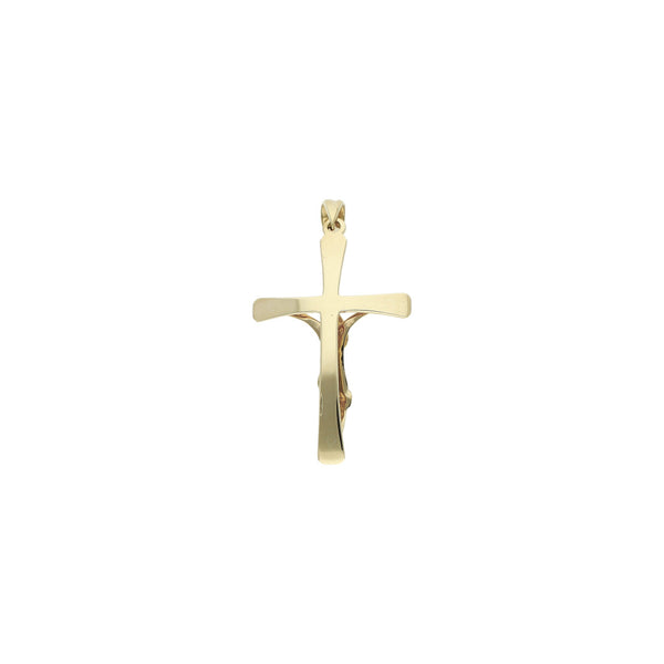 Crucifijo diseño especial con circonias en oro amarillo 14 kilates.