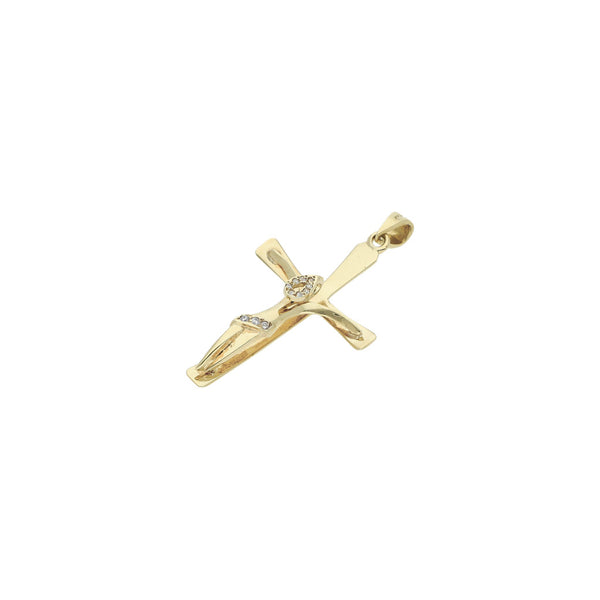 Crucifijo diseño especial con circonias en oro amarillo 14 kilates.