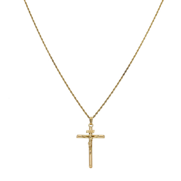Collar eslabón torzal con crucifijo en oro amarillo 14 kilates.