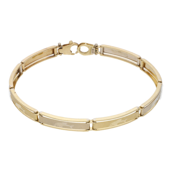 Pulsera eslabón articulado en oro dos tonos 14 kilates.