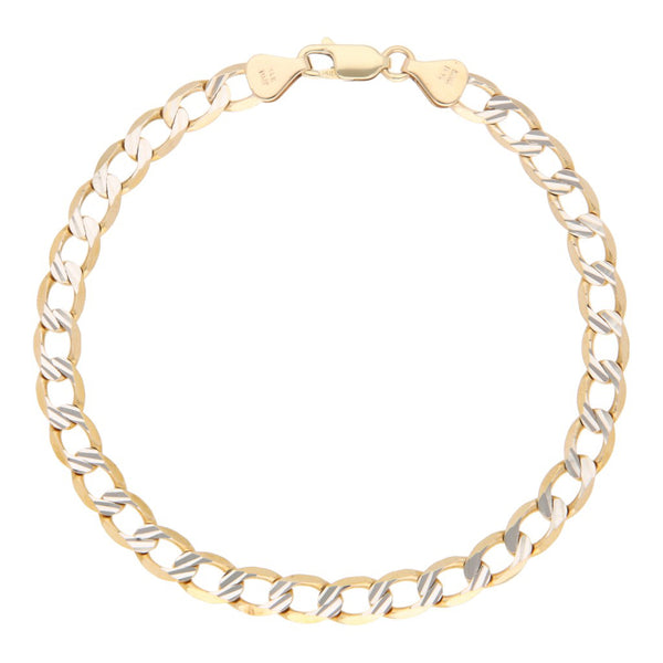 Pulsera eslabón barbado platinado en oro amarillo 14 kilates.