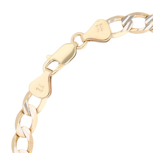 Pulsera eslabón barbado platinado en oro amarillo 14 kilates.