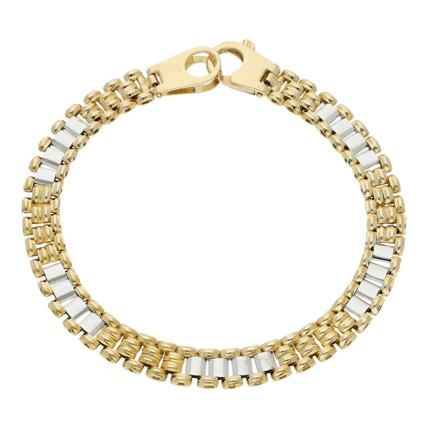 Pulsera eslabón articulado en oro dos tonos 14 kilates.