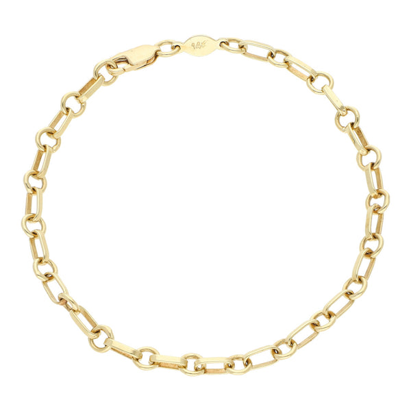 Pulsera eslabón cruzado en oro amarillo 14 kilates.