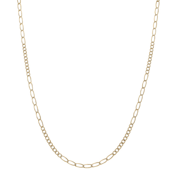 Collar de diez eslabones por siete platinado en oro amarillo 14 kilates.