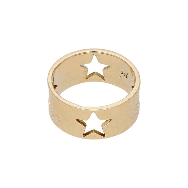 Argolla calada motivo estrellas en oro amarillo 14 kilates.