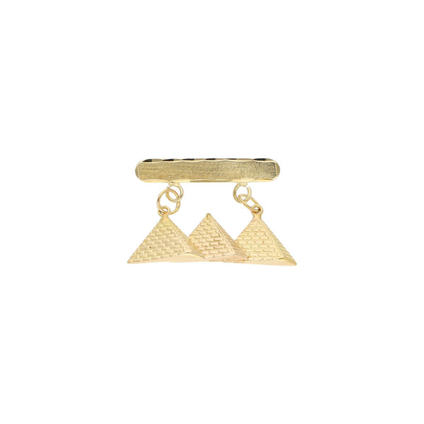 Prendedor diseño especial motivo pirámides en oro amarillo 14 kilates.