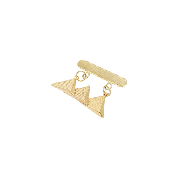 Prendedor diseño especial motivo pirámides en oro amarillo 14 kilates.