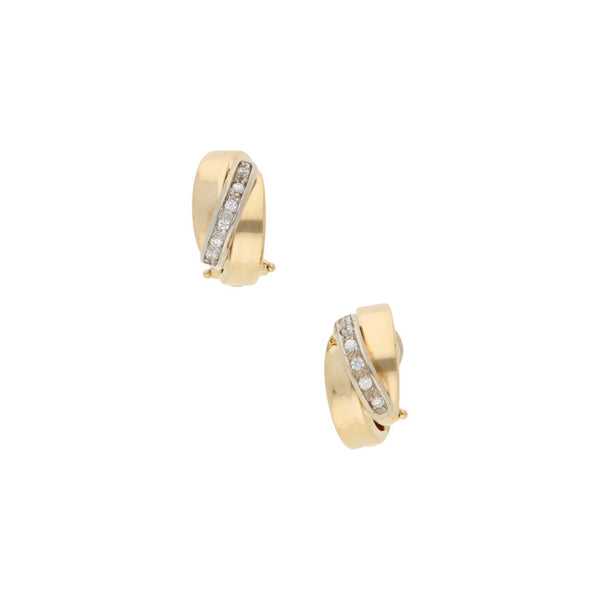 Aretes diseño especial con sintéticos en oro dos tonos 14 kilates.