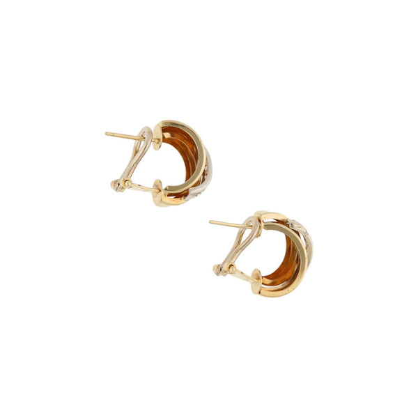 Aretes diseño especial con sintéticos en oro dos tonos 14 kilates.
