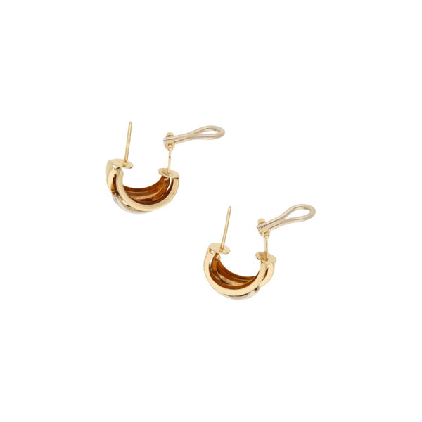 Aretes diseño especial con sintéticos en oro dos tonos 14 kilates.