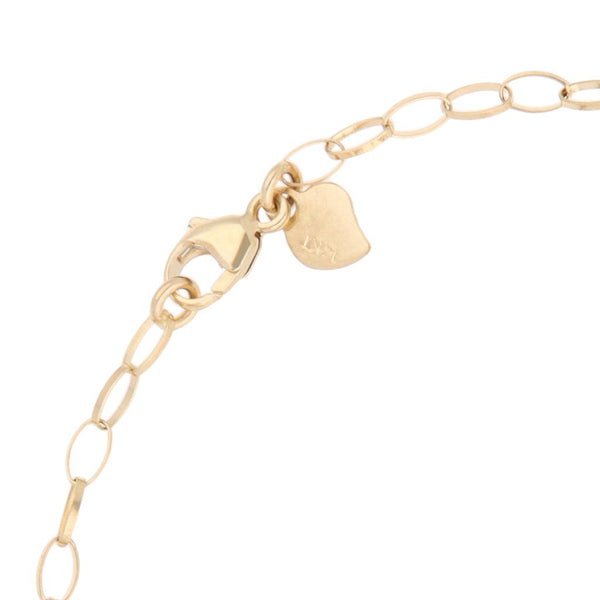 Pulsera eslabón cruzado con colgantes motivo gota en oro amarillo 14 kilates.