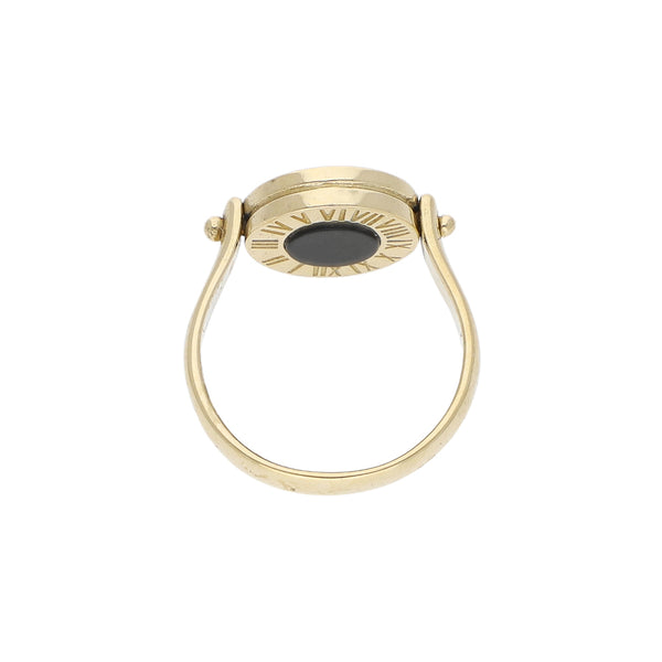 Anillo diseño especial con lapislázuli y onix en oro amarillo 14 kilates.