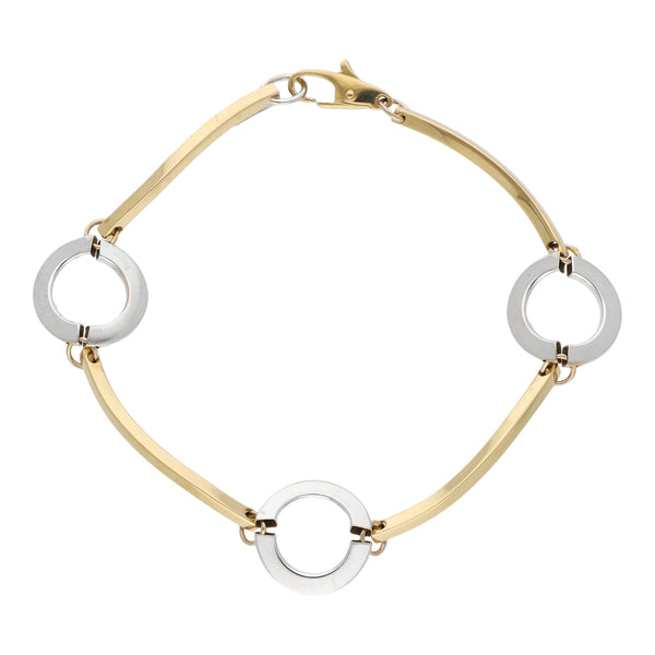 Pulsera eslabón articulado en oro dos tonos 18 kilates.