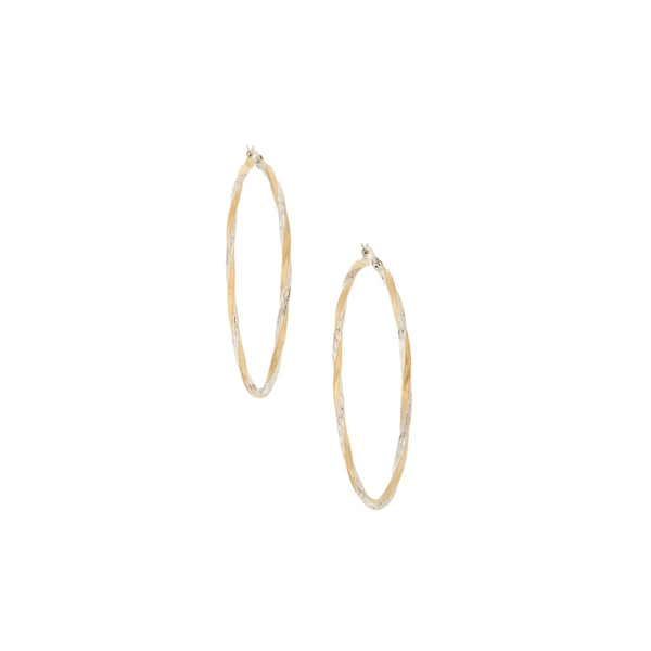 Arracadas torzales platinadas en oro amarillo 14 kilates.