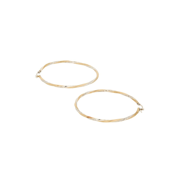 Arracadas torzales platinadas en oro amarillo 14 kilates.