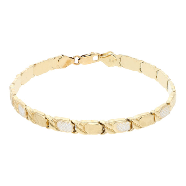 Pulsera eslabón articulado platinado en oro amarillo 14 kilates.
