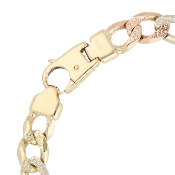 Pulsera de tres eslabones por uno en oro tres tonos 14 kilates.