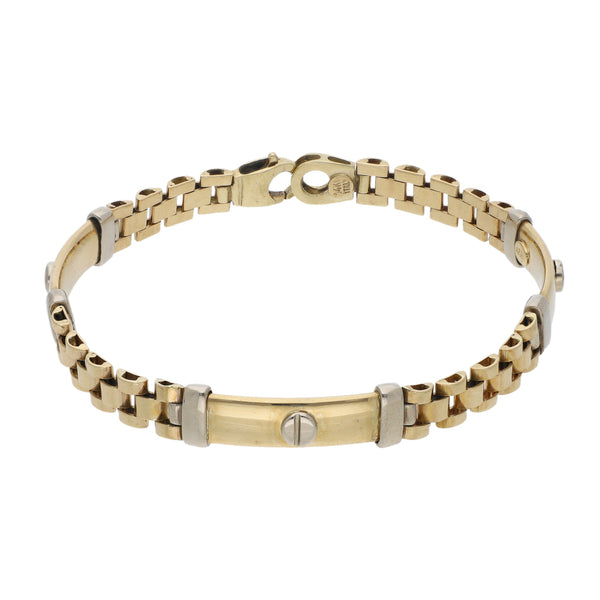 Pulsera eslabón articulado en oro dos tonos 14 kilates.