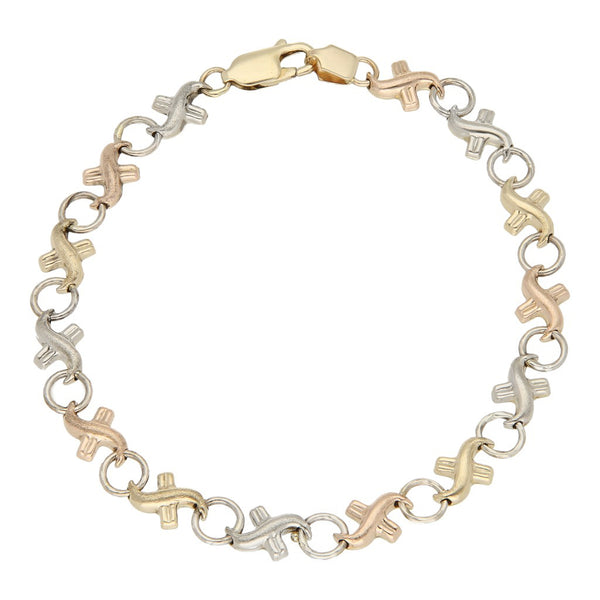 Pulsera eslabón combinado en oro tres tonos 14 kilates.
