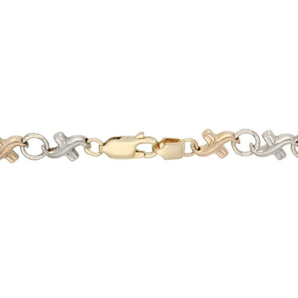 Pulsera eslabón combinado en oro tres tonos 14 kilates.