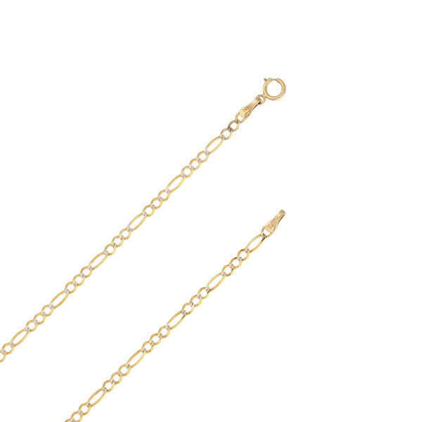 Juego de collar de tres eslabones por uno platinado y dije diseño especial motivo pescado con sintéticos en oro amarillo 14 kilates.