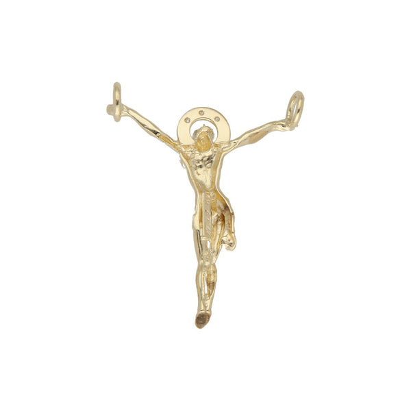 Crucifijo diseño especial con circonias en oro amarillo 14 kilates.