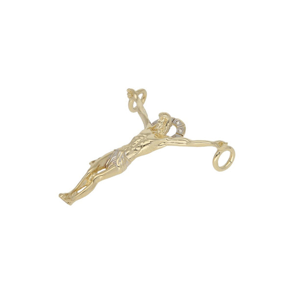 Crucifijo diseño especial con circonias en oro amarillo 14 kilates.