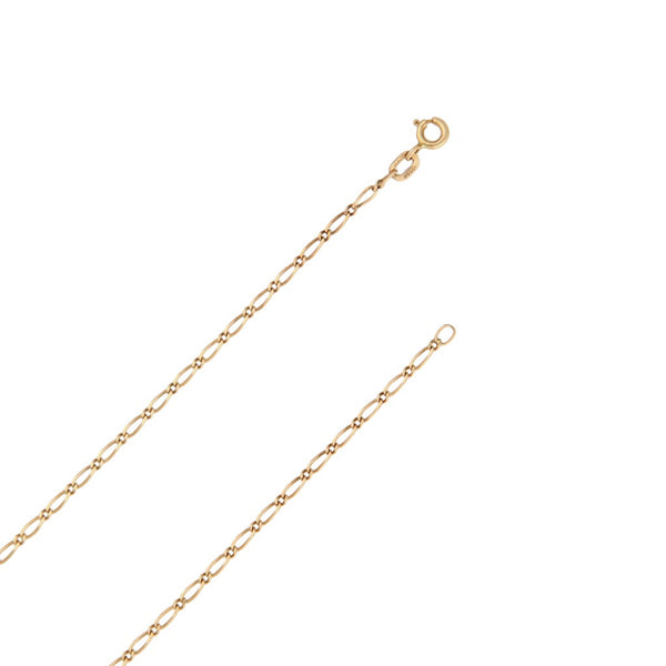 Collar eslabón combinado con dos dijes diseño especial con circonias motivo niño y niña en oro amarillo 14 kilates.