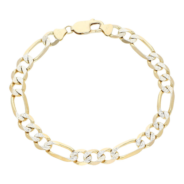 Pulsera de tres eslabones por uno platinados en oro amarillo 14 kilates.