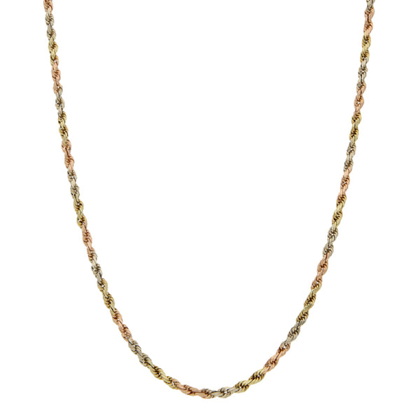 Collar eslabón torzal en oro tres tonos 14 kilates.