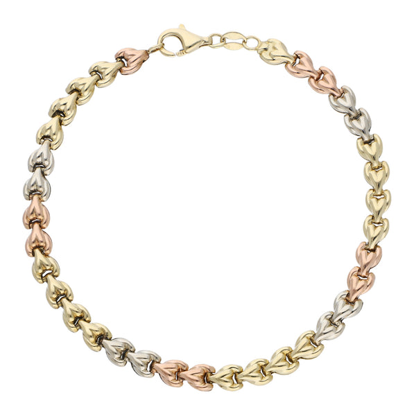 Pulsera eslabón articulado en oro tres tonos 14 kilates.