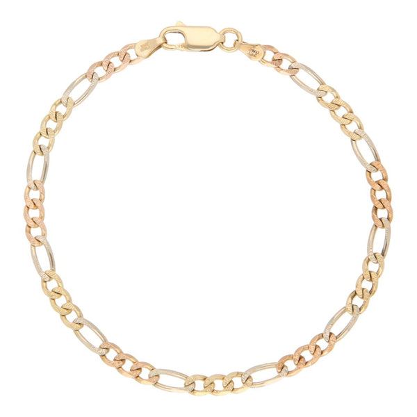 Pulsera de tres eslabones por uno en oro tres tonos 14 kilates.
