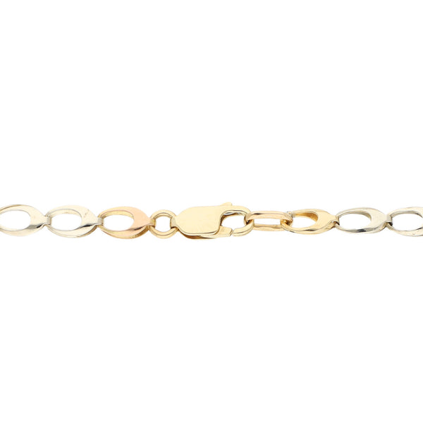 Pulsera eslabón laminado en oro tres tonos 14 kilates.