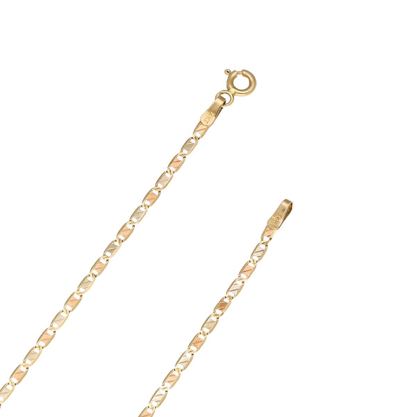 Gargantilla eslabón nudo marino y cruz diseño especial en oro tres tonos 14 kilates.