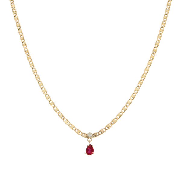 Gargantilla eslabón nudo marino con colgante de diamante y sintético en oro amarillo 14 kilates.