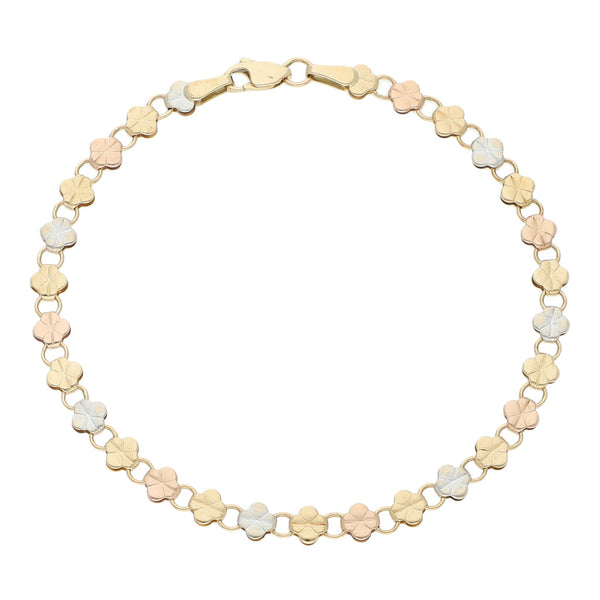 Pulsera eslabón laminado en oro tres tonos 14 kilates.