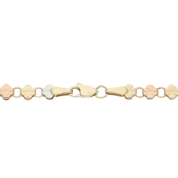 Pulsera eslabón laminado en oro tres tonos 14 kilates.