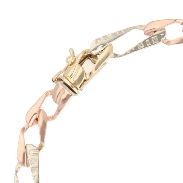 Pulsera de tres eslabones por uno en oro tres tonos 14 kilates.