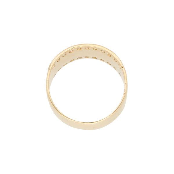 Anillo diseño especial con sintéticos en oro amarillo 14 kilates.