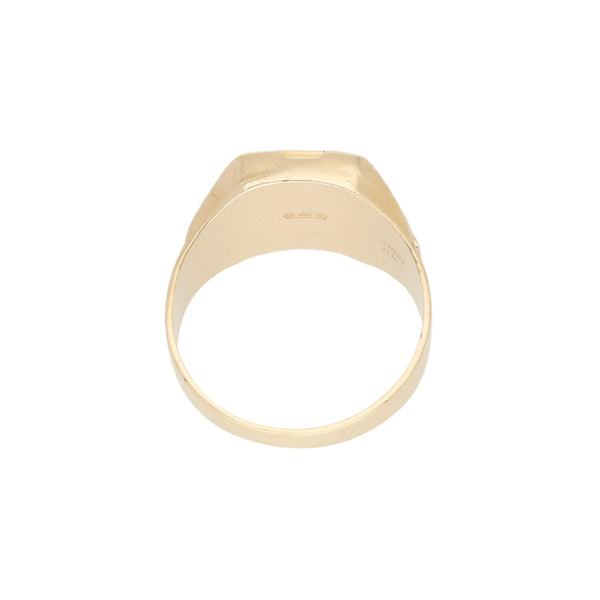 Anillo tipo sello con circonia en oro amarillo 14 kilates.