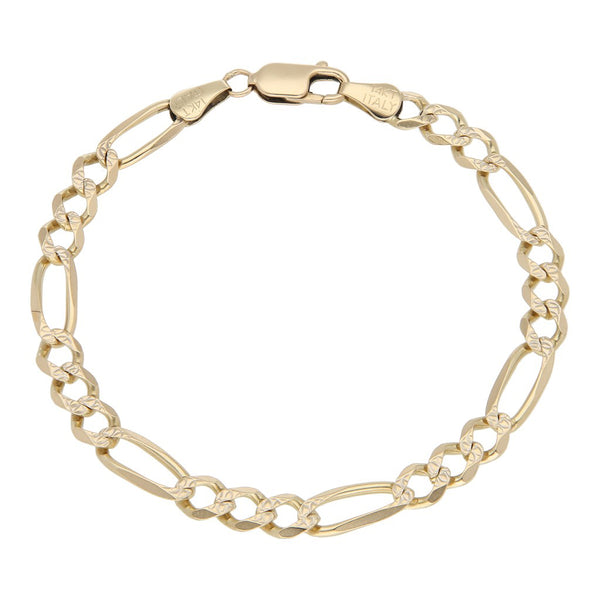 Pulsera de tres eslabones por uno platinado en oro amarillo 14 kilates.