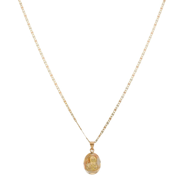 Collar eslabón nudo marino y medalla facetada motivo San Judas Marino en oro amarillo 14 kilates.