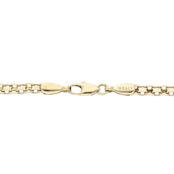 Pulsera eslabón tejido con aplicaciones motivo delfín en oro amarillo 14 kilates.