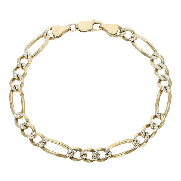 Pulsera de tres eslabones por uno platinados en oro amarillo 14 kilates.