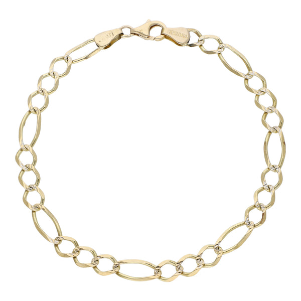 Pulsera de tres eslabones platinados por uno en oro amarillo 14 kilates.