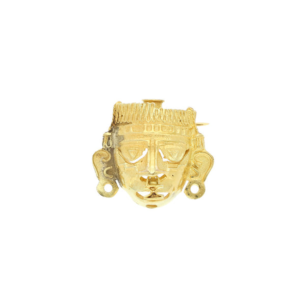 Prendedor diseño especial motivo mascara en oro amarillo 14 kilates.