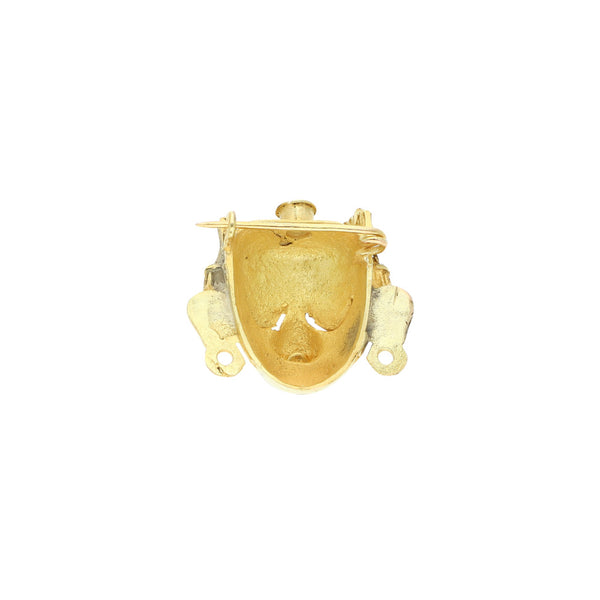 Prendedor diseño especial motivo mascara en oro amarillo 14 kilates.