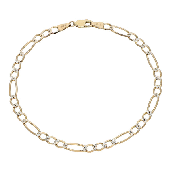 Pulsera de tres eslabones por uno platinados en oro amarillo 14 kilates.