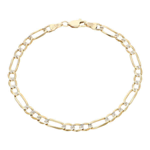 Pulsera de tres eslabones por uno platinado en oro amarillo 14 kilates.